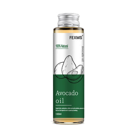 Fexms Avocado oil bottle on a white background