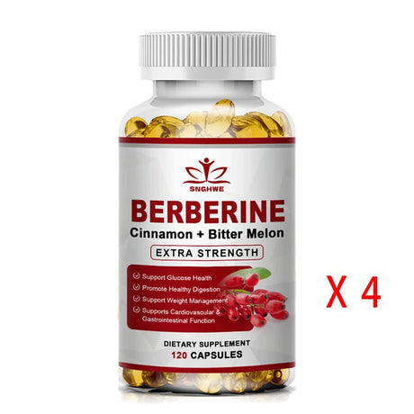 Bottle of Berberine dietary supplement with red label on a white background