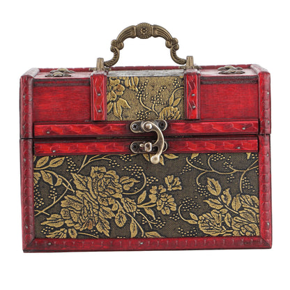 Decorative jewelry box with floral patterns and a red border on a white background
