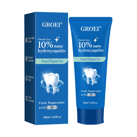 Groei toothpaste tube and packaging on a white background