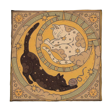 Decorative blanket with cats on a crescent moon and starry background