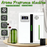Aroma fragrance machine with features listed on a white background