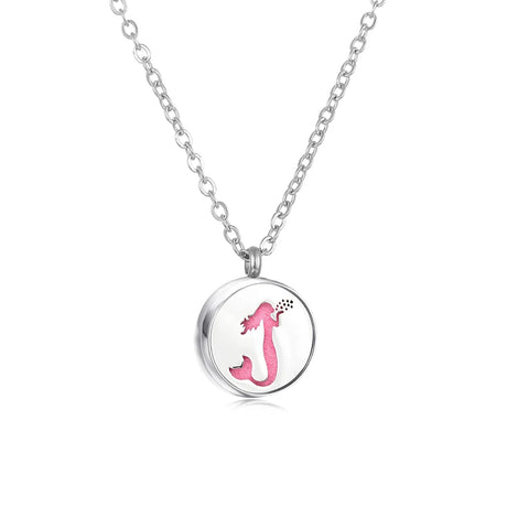 Necklace with a pink seahorse pendant on a white background