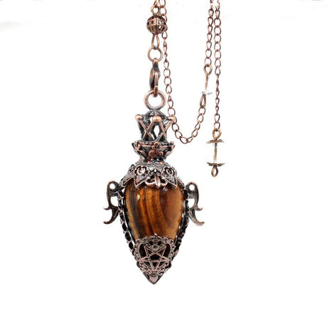 Necklace with a tiger's eye pendant on a white background
