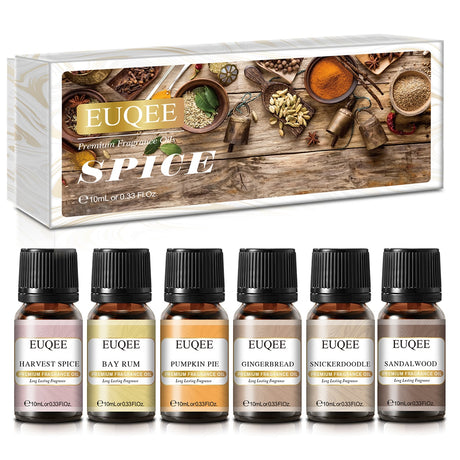 EUQEE Spice fragrance oil set with packaging in the background