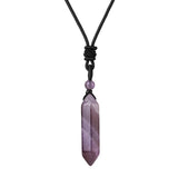 Necklace with a purple crystal pendant on a white background