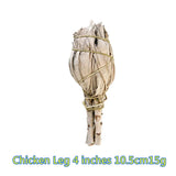 Bundled chicken legs with measurement text on a white background