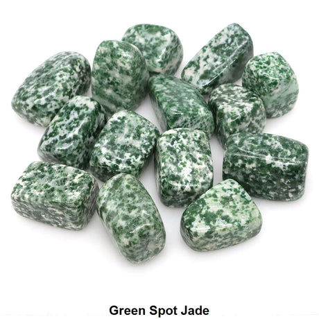 Green Spot Jade stones on a white background
