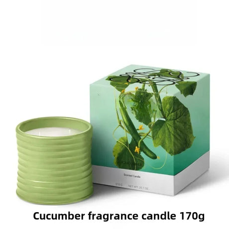 Cucumber fragrance candle with packaging featuring a cucumber design on a white background