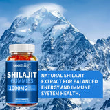 Bottle of soomig Shilajit Gummies with mountain background