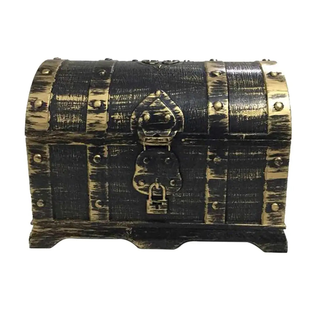 Decorative wooden chest with a brass accents on a white background
