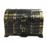 Decorative wooden chest with a brass accents on a white background