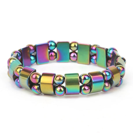 Multicolored beaded bracelet on a white background