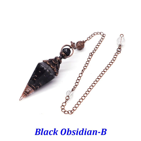 Black obsidian pendulum with chain on a white background