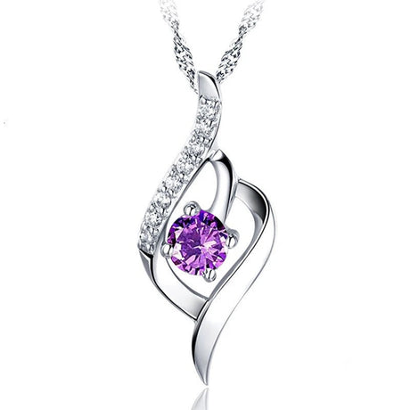 Silver necklace with a purple gemstone pendant on a white background, featuring the brand 'ZDADAN'.