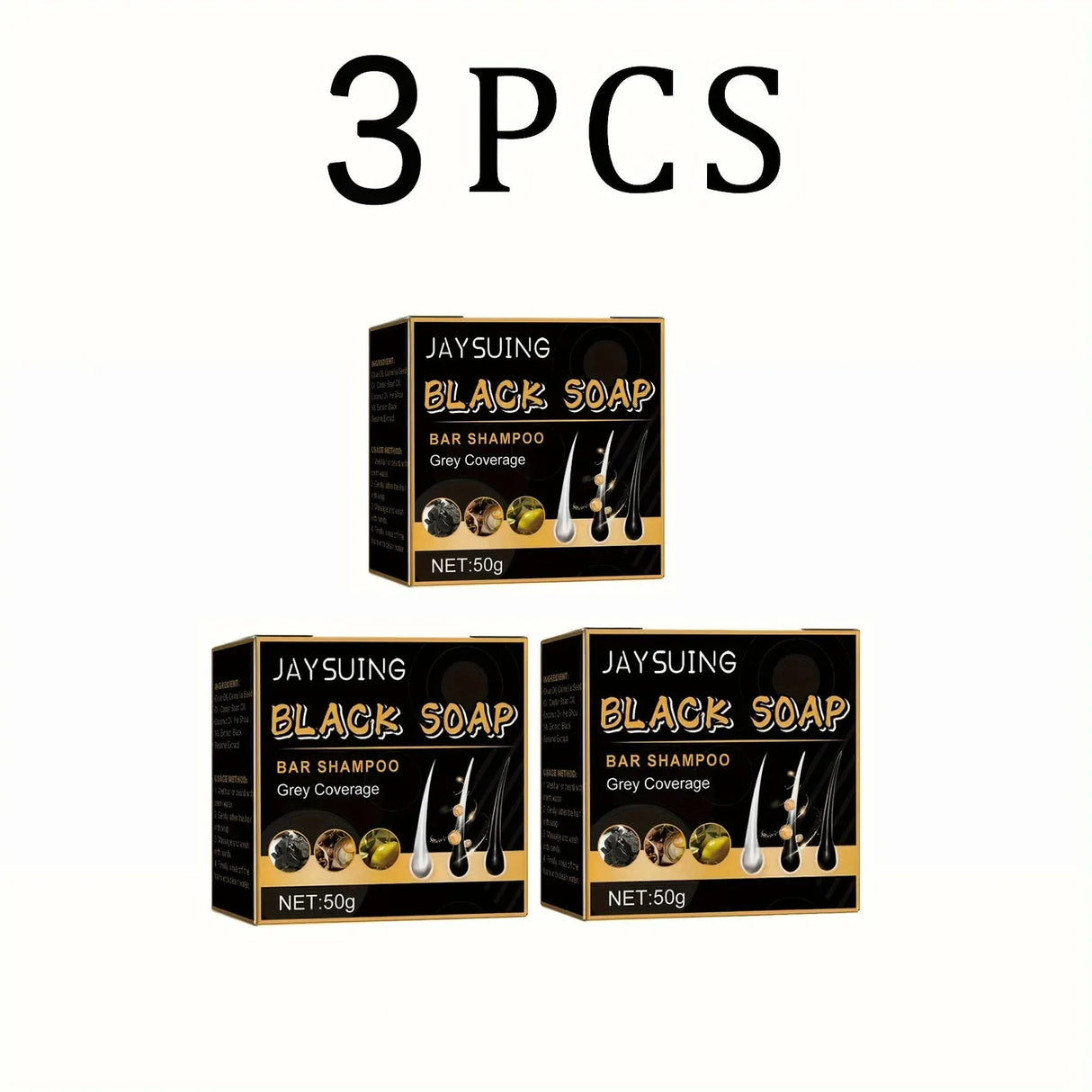 Three boxes of Jaysuing Black Soap on a white background