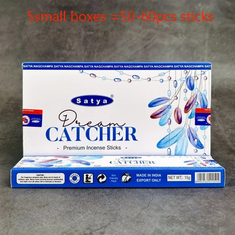 Box of Satya Dream Catcher incense sticks on a gray background
