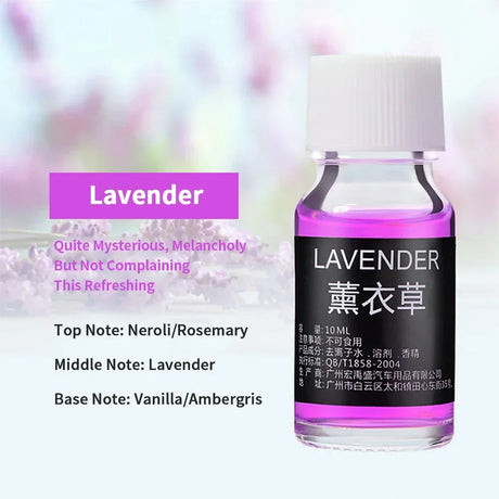 Bottle of lavender essential oil with label and floral background