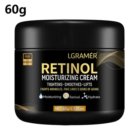 Black jar of LGRÚmer Retinol Moisturizing Cream with gold text on a white background