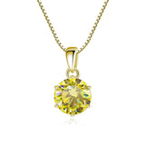 Yellow gemstone pendant on a gold chain against a white background
