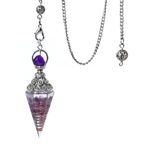 Necklace with a purple crystal pendant on a white background