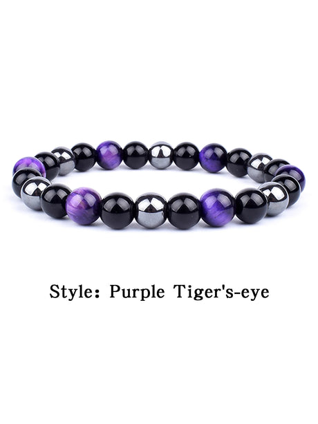 Purple Tiger's-eye beaded bracelet on a white background