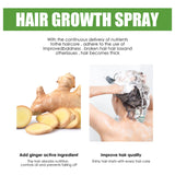 Advertisement for hair growth spray with ginger root and person washing hair, on a white background.