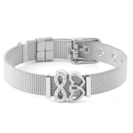 Silver mesh bracelet with butterfly charm on a white background