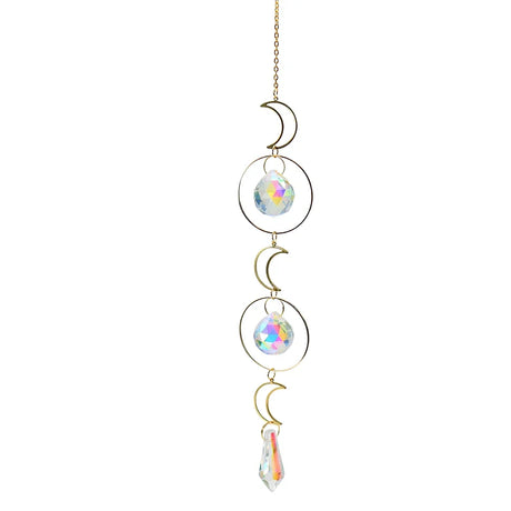 Decorative hanging crystal with rainbow colors on a white background