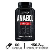 Black supplement bottle labeled 'Anabol Hardcore' with white and red text on a white background