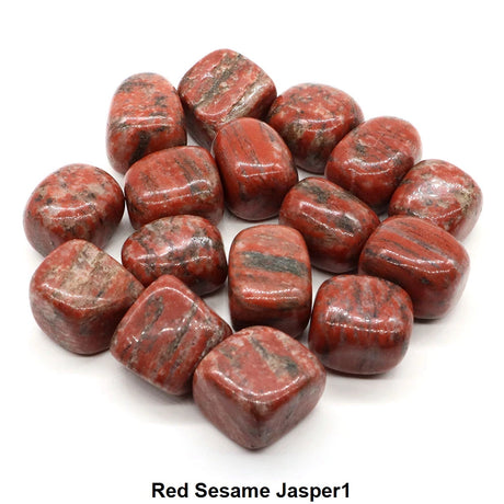 Red Sesame Jasper stones on a white background