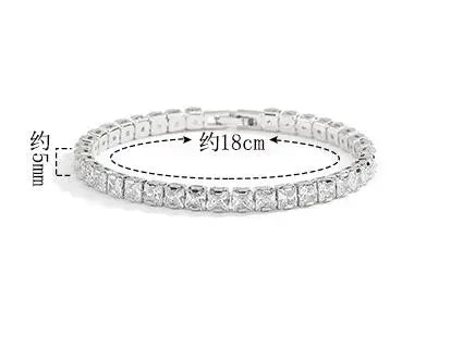 Silver bracelet with measurement text on a white background