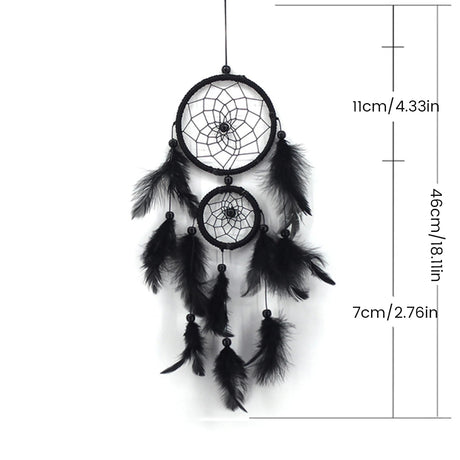 Black dreamcatcher with measurements on a white background