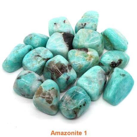 Turquoise Amazonite stones on a white background