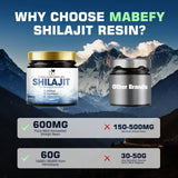 Mabefy Shilajit Resin container with comparison to other brands against a mountainous background