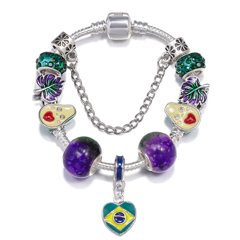 Bracelet with colorful charms on a white background