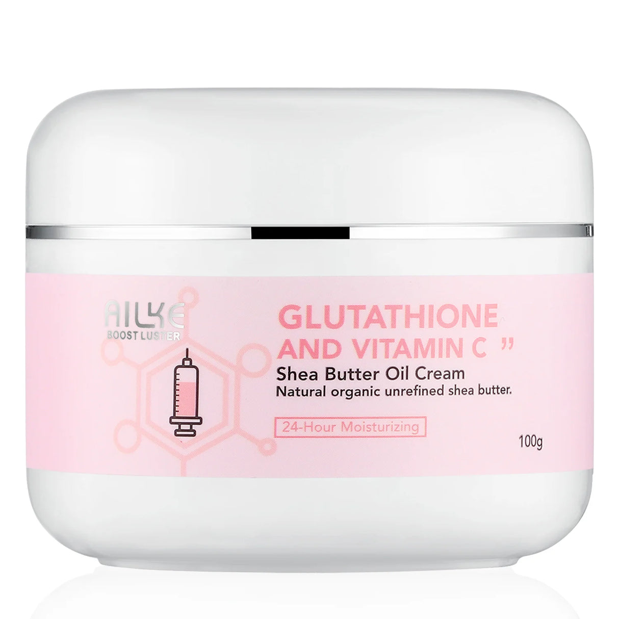Shea Butter Oil Cream jar with pink label on a white background