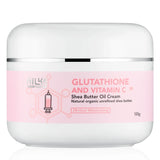 Shea Butter Oil Cream jar with pink label on a white background