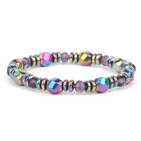 Multicolored beaded bracelet on a white background