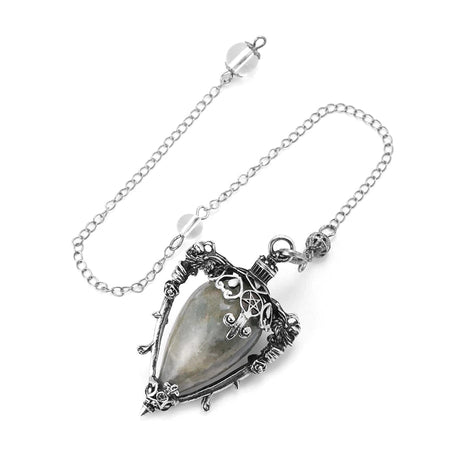 Silver necklace with a pendant on a white background