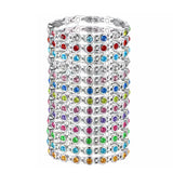 Silver bracelet with multicolored gemstones on a white background