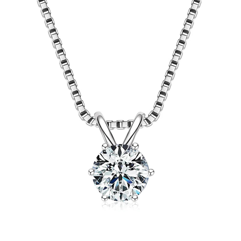 Silver necklace with a round diamond pendant on a white background