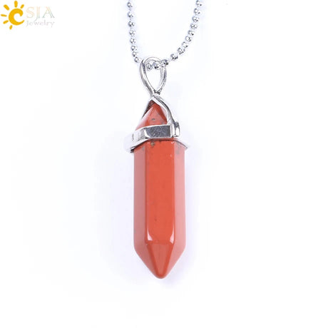 Red crystal pendant necklace on a white background