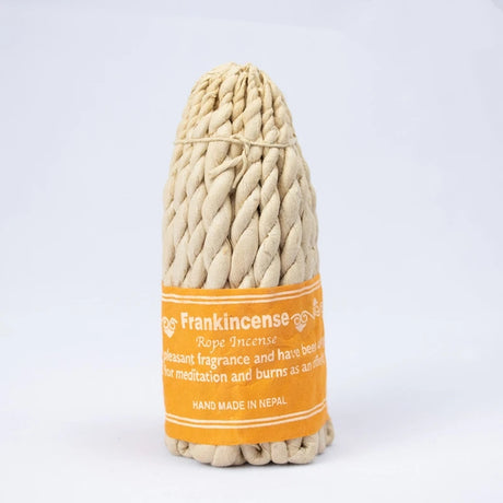 Rope incense with an orange label on a white background