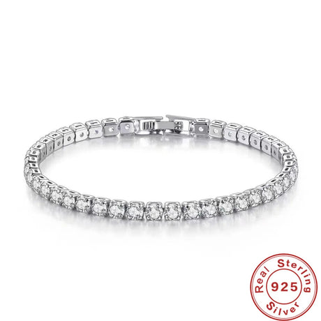 Silver bracelet with clear stones on a white background, featuring the LiHong brand.