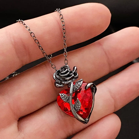 Gothic Rose-Red Heart Necklace