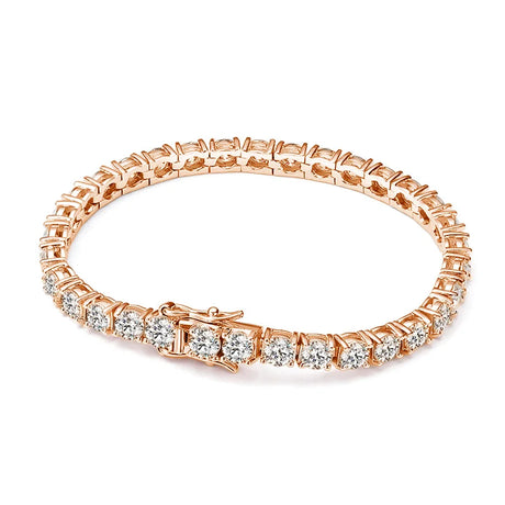 Rose gold bracelet with diamonds on a white background