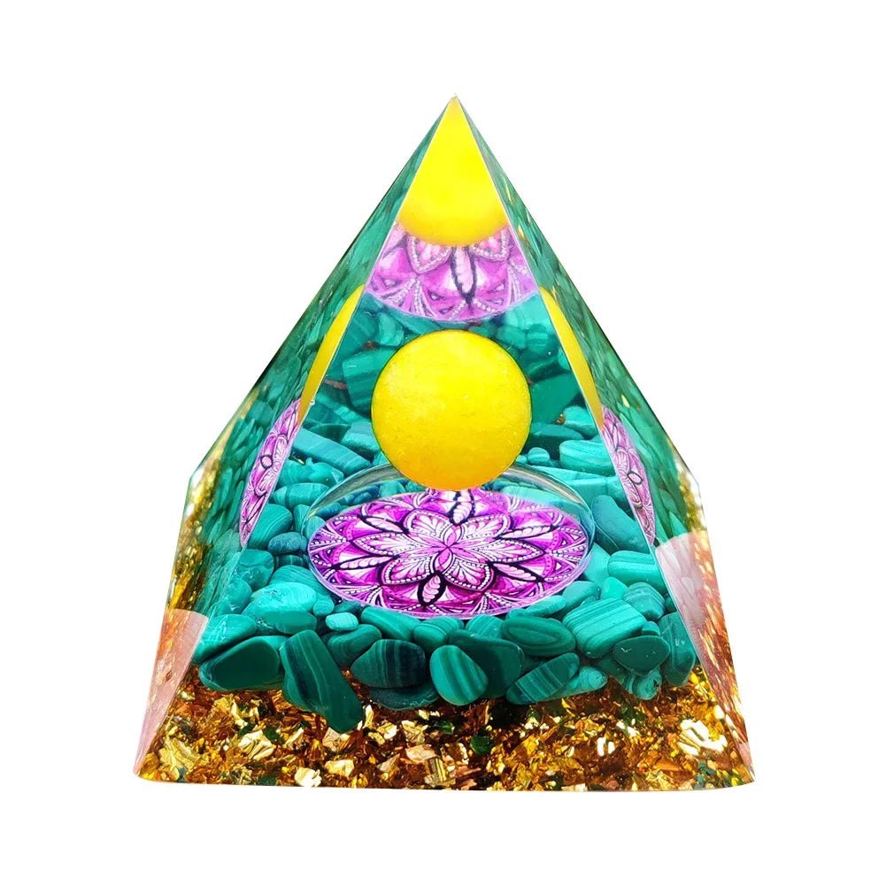 Triangular pyramid with colorful design on a white background