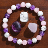 Bracelet with multicolored beads on a wooden surface