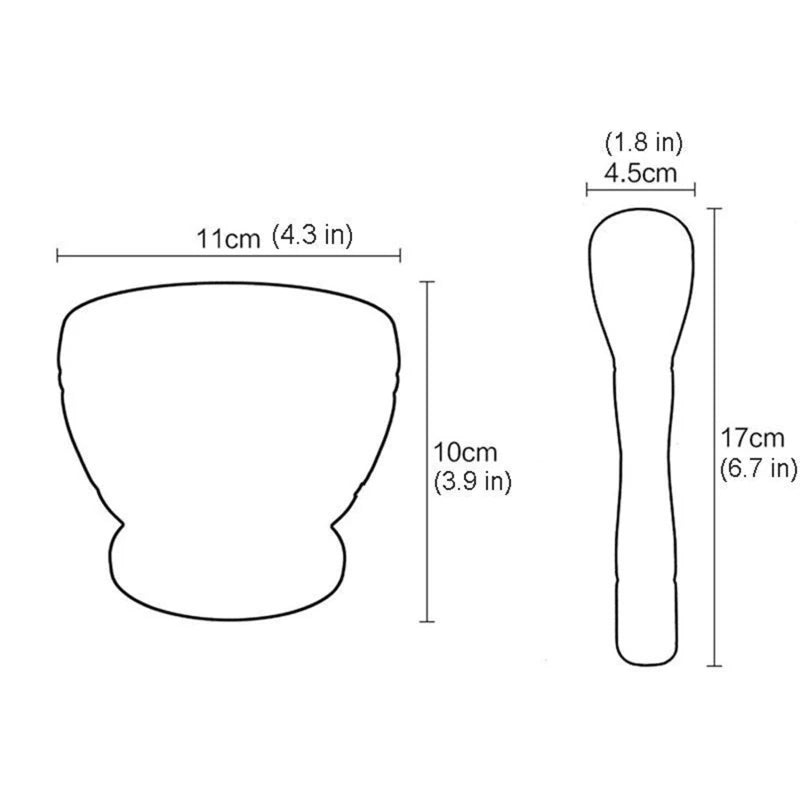 Measurement chart of a cup and spoon with dimensions labeled.